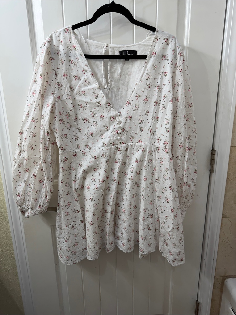 Lulu's White Mini Dress with Pink Floral Print